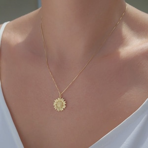 Sunflower Necklace. Gold Filled Daisy Necklace. Minimalist Sun Jewelry. Gold Flower Necklace. Unique Christmas Gift for Her. Gift for Mom image 2