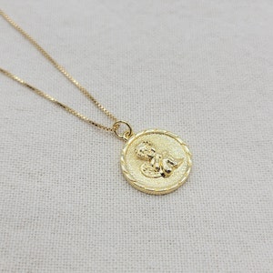 Gold Filled Cherub Medallion Necklace: Guardian Angel Coin Pendant