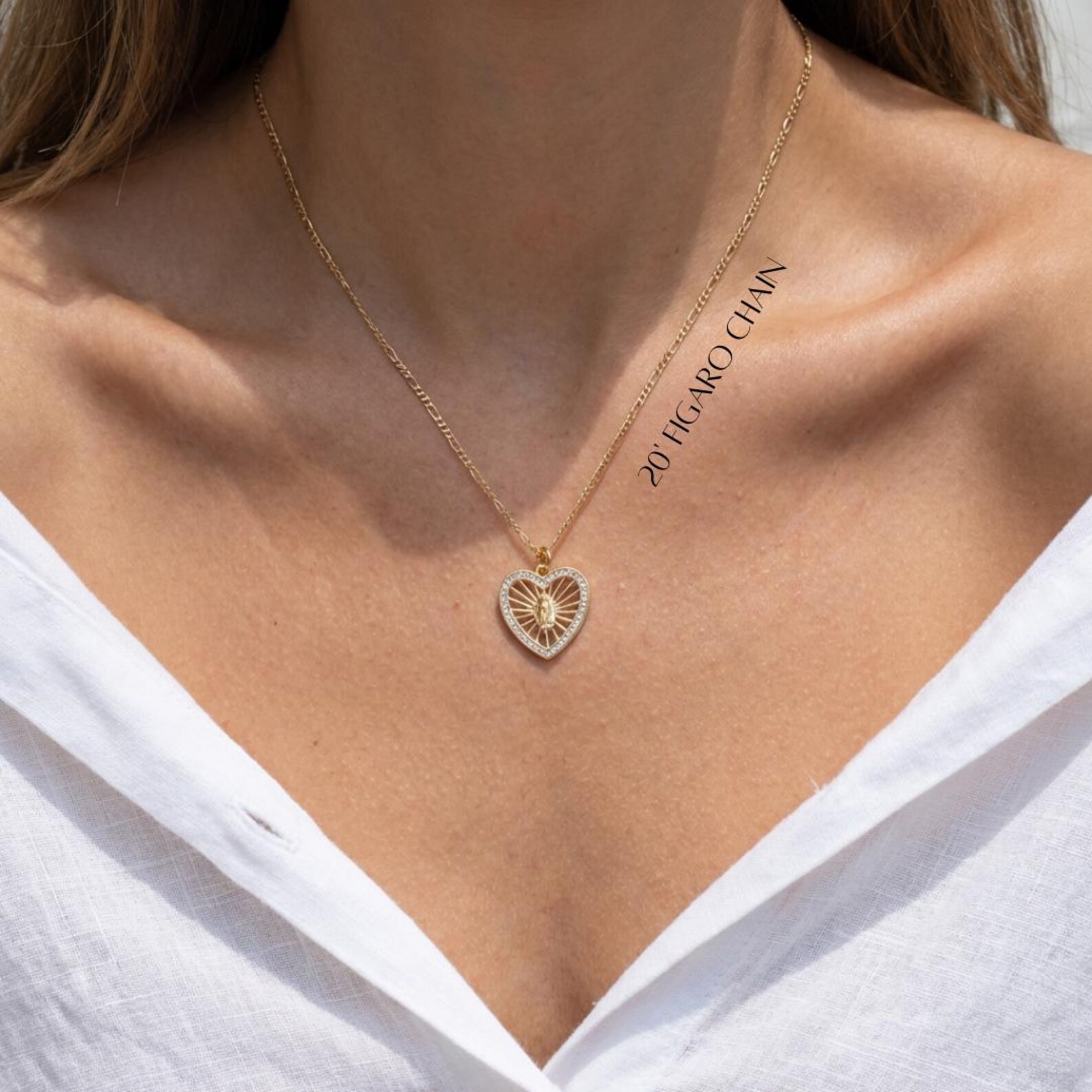 Virgin Mary Heart Necklace Gold Filled, Sacred Heart Pendant, Catholic ...
