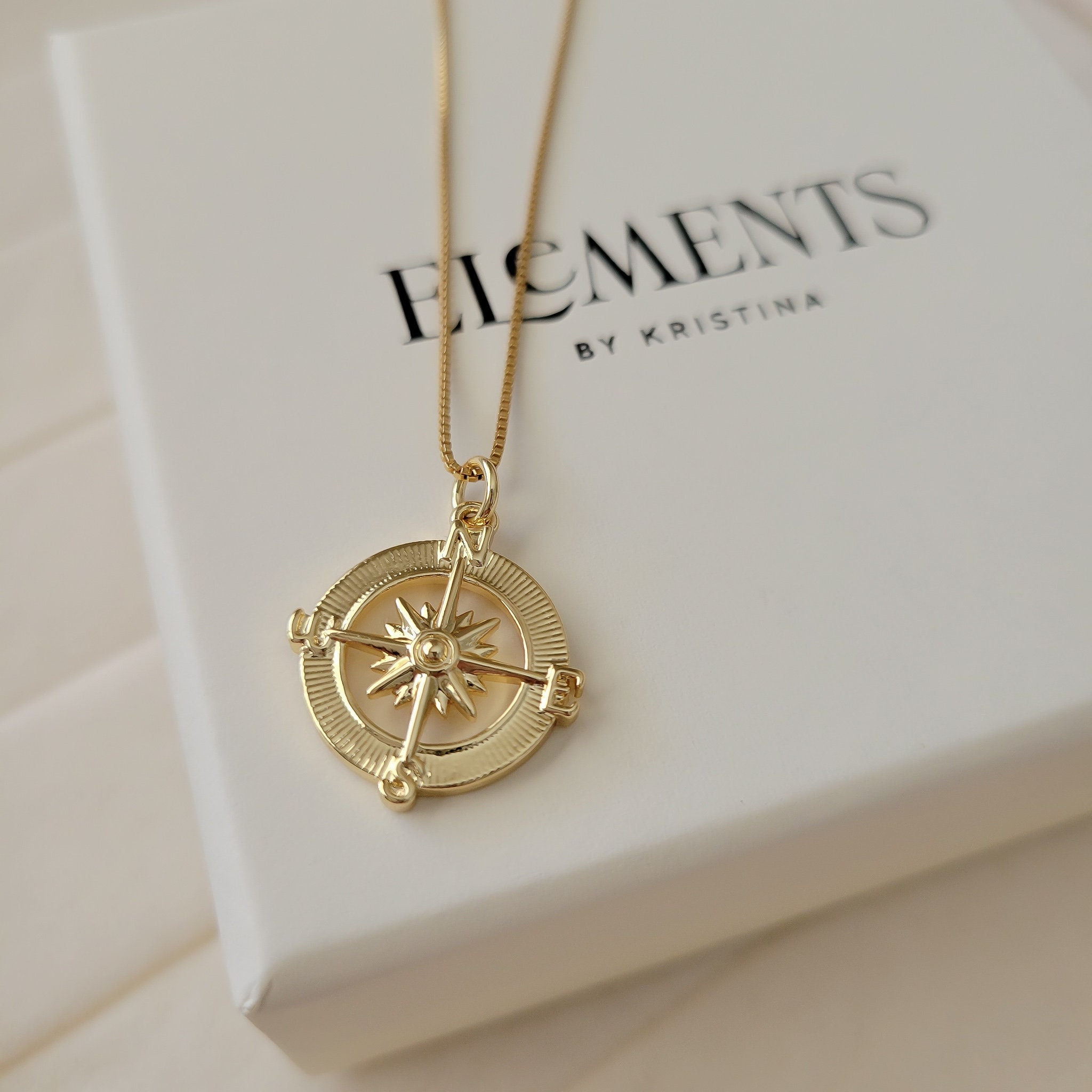 Gold Compass Necklace. Coordinate Necklace. Gold Filled North Star Necklace. Gold Compass Pendant Medallion Necklace. Travel Gift For Her