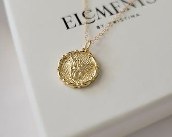 Gold Filled Cherub Medallion Necklace: Guardian Angel Charm