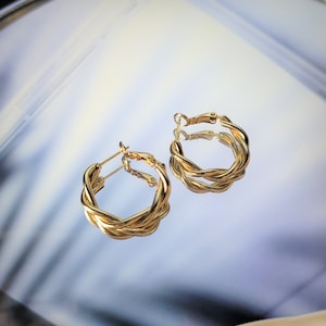 Small Gold Filled Hoops, Simple Elegant Twist Hoop Earrings, Chunky Gold Hoop Earrings, Dainty Delicate Unique Gift For Her