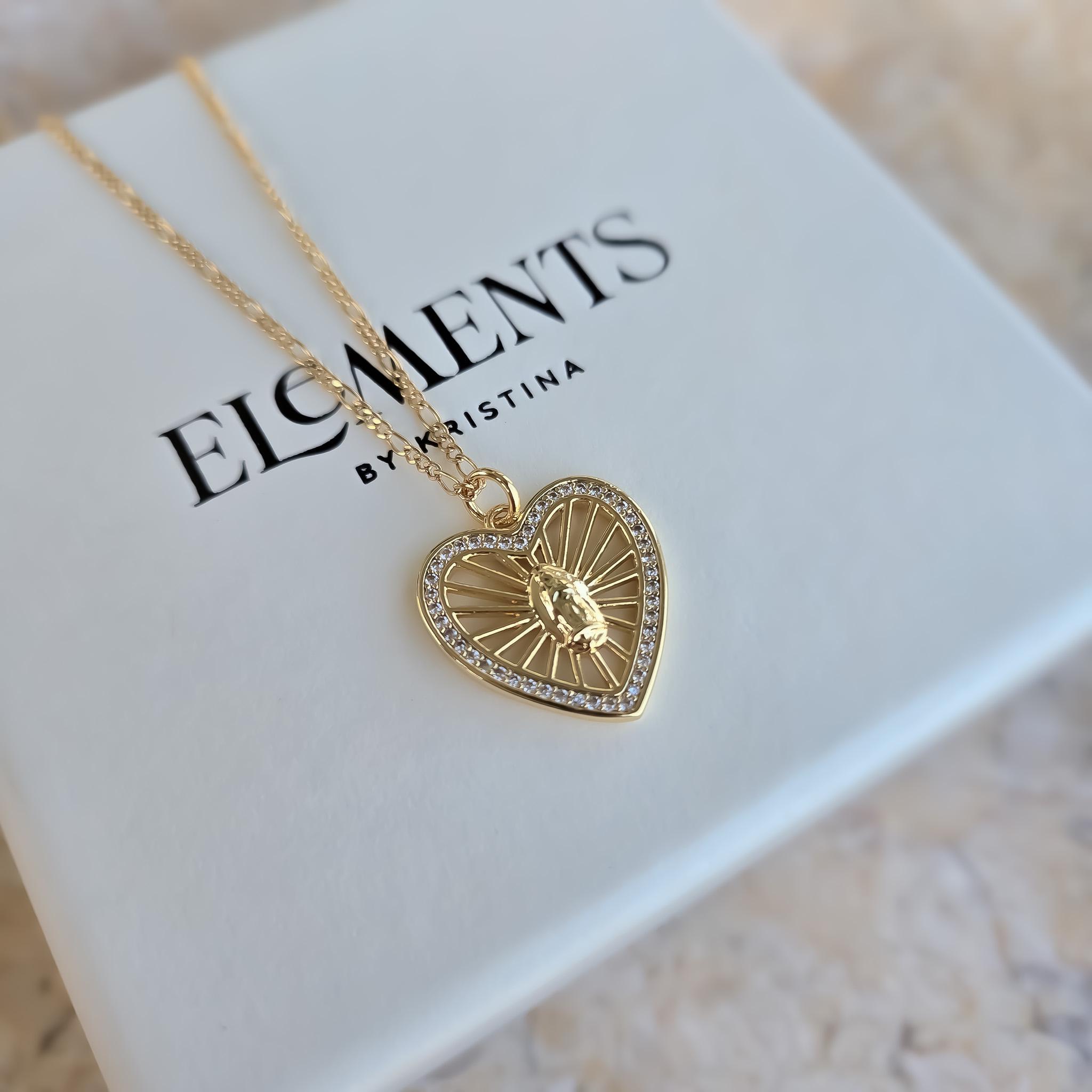 Virgin Mary Heart Necklace Gold Filled, Sacred Heart Pendant, Catholic ...