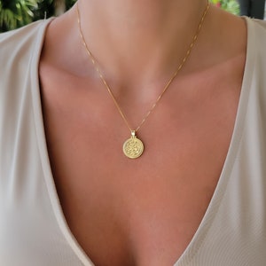 Gold Filled Coin Necklace. Gold Medallion Pendant Statement Necklace. Gold Coin Unique Gift for Mom. Cute Christmas Gift For Her