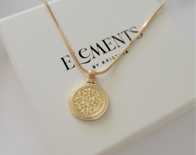 Medallion Necklace. Gold Filled Coin Necklace. Dainty Minimalist Jewelry. Mothers Day Gift For Her