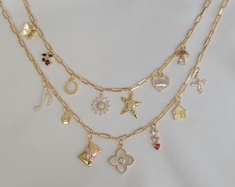 Custom Gold Charm Necklace. Build Your Own Multi Charm Necklace. Pick Your Charms Necklace. Paperclip Chain Personalized Gift For Mom