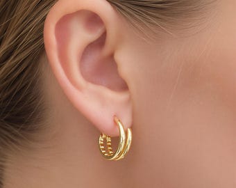 Gold Filled Double Hoop Earrings: Simple Every Day Hoops, Birthday Gift For Mom