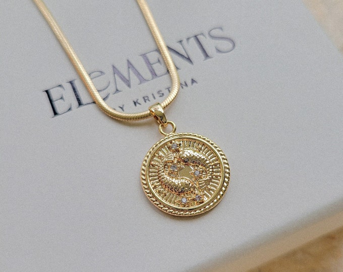 Pisces Zodiac Necklace. Gold Filled Pisces Necklace. Gold Coin Astrology Jewelry. Horoscope Gifts. March Gift. February Gift