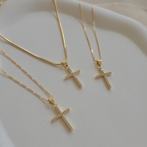 Gold Filled Cross Necklace: Cubic Zircon Crystal Pendant