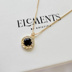Gold Filled Black Onyx Pendant Necklace: Dainty Minimalist Jewelry