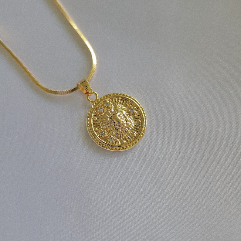 Leo Zodiac Necklace. Gold Filled Leo Necklace. Gold Coin Astrology Jewelry. Horoscope Gifts. July Birthday Gift. August Birth Month Gift image 4