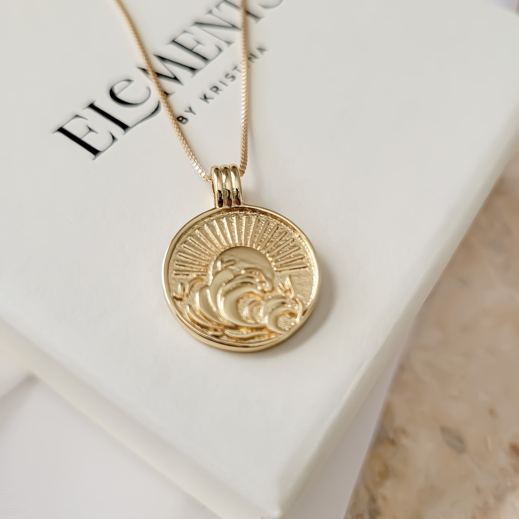 Gold Filled Sun & Wave Medallion Necklace: Ocean Jewelry - Etsy