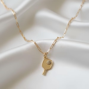 Gold Filled Pickleball Necklace: Pickleball Paddle Pendant Jewelry, Gift for Mom, Pickleball Lover, Sports Charm Necklace for Women