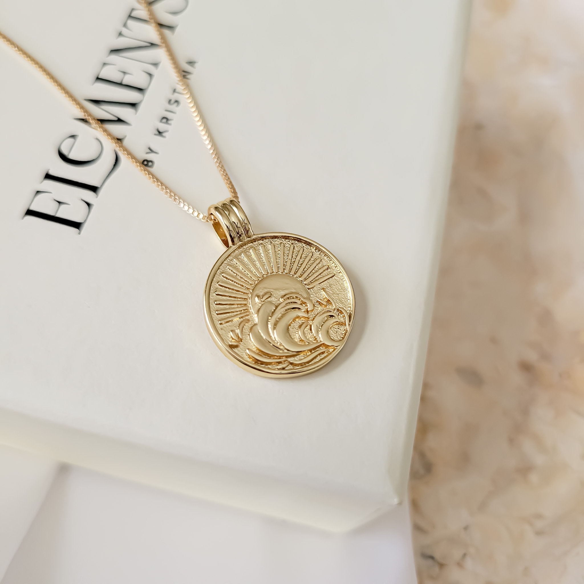 Gold Filled Sun & Wave Medallion Necklace: Ocean Jewelry - Etsy