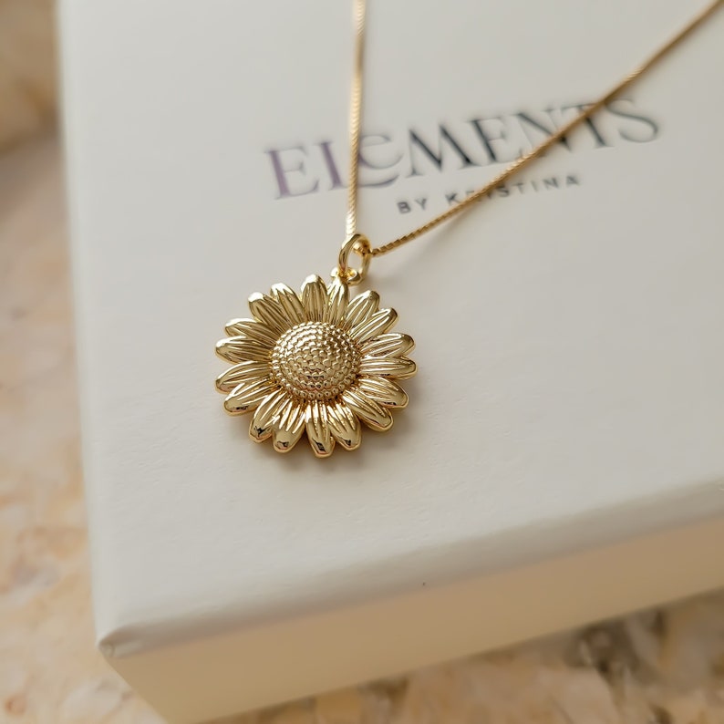 Sunflower Necklace. Gold Filled Daisy Necklace. Minimalist Sun Jewelry. Gold Flower Necklace. Unique Christmas Gift for Her. Gift for Mom image 6
