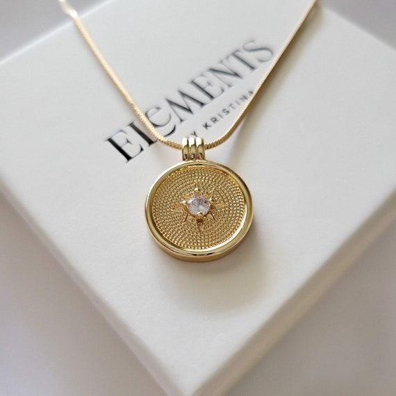 Gold Compass Necklace. Coordinate Necklace. North Star Charm Pendant. Traveler Necklace. Gold Filled Jewelry. Christmas Gift For Her