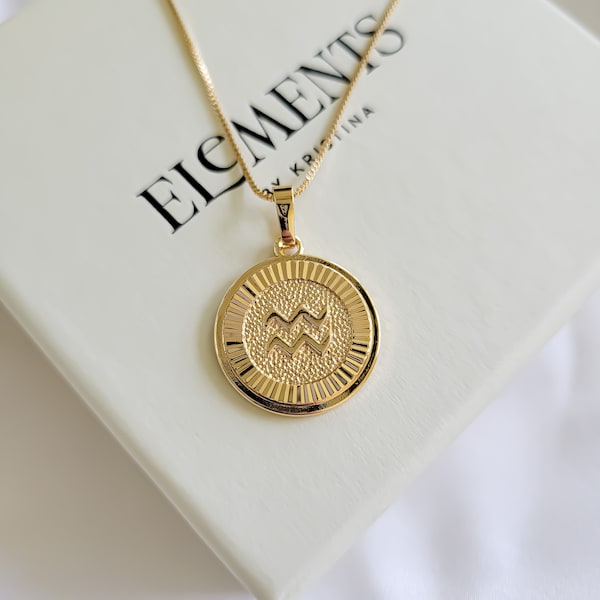 Aquarius Necklace, Gold Zodiac Sign Necklace, Constellation Astrology Necklace, Horoscope Jewelry, February Birthday Gift, January Gifts