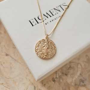 Gold Cherub Necklace. Guardian Angel Medallion Coin Pendant. Angel Rustic Coin. Mothers Day Gift For Her