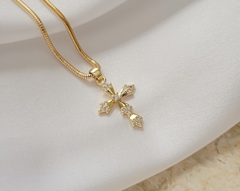 Gold Cross Necklace. Minimalist Protection Necklace. Dainty Gold Cross Pendant. Cristian Jewelry. Religious Jewelry for Women. Gift For Her