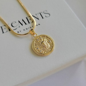 Leo Zodiac Necklace. Gold Filled Leo Necklace. Gold Coin Astrology Jewelry. Horoscope Gifts. July Birthday Gift. August Birth Month Gift image 1
