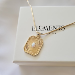 Gold Filled Opal Pendant Necklace. Gold Medallion Sun Necklace. Sunburst Necklace. Minimalist Jewelry. Unique Christmas Gift for Her