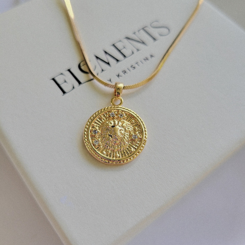 Leo Zodiac Necklace. Gold Filled Leo Necklace. Gold Coin Astrology Jewelry. Horoscope Gifts. July Birthday Gift. August Birth Month Gift image 5