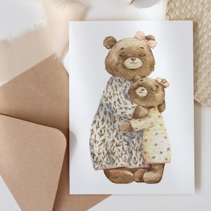Carte postale OURS A6. Jolie carte d'anniversaire ours brun. Carte de voeux, cadeau aquarelle. Imprimé bébé. Fête des mères. Carte de fête des pères.