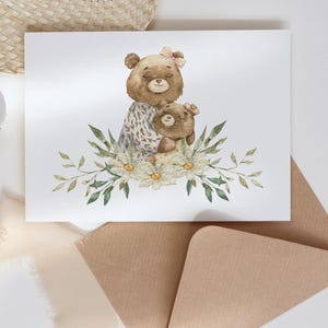 Carte postale OURS A6. Jolie carte d'anniversaire ours brun. Carte de voeux, cadeau aquarelle. Imprimé bébé. Fête des mères. Carte de fête des pères.