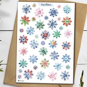 Adesivos de flocos de neve. Folha de adesivos de flocos de neve de inverno. Adesivos de flocos de neve de Natal. Planejador de inverno de Natal, diário e scrapbooking.