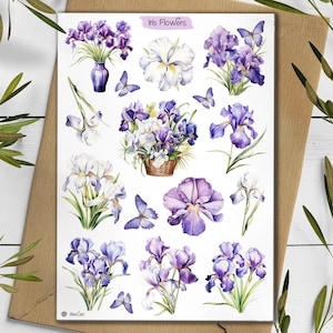 Iris Sticker. Iris Blumen Sticker. Wildblumen Sticker Pack. Frühlings-Aufkleber. Iris Aufkleber. Bullet Journal