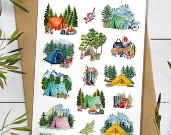 Camping Sticker Pack: Woodland Landscape Stickers for Journaling