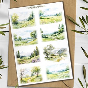 Pegatina de paisaje. Pegatina de paisaje inglés. Pegatinas de paisaje campestre de verano. Pegatinas de estilo cottagecore de otoño. Bullet Journal.
