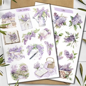 Pegatinas de lilas. Pegatinas de jardín de lilas. Pegatinas de flores de lilas. Pegatinas de flores de Provenza. Bullet Journal. Pegatina violeta para agenda.