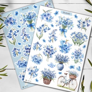 Stickers fleurs jacinthes des bois. Feuille d'autocollants jacinthes des bois. Stickers printaniers. Bullet Journal. Sticker agenda floral. Scrapbooking
