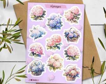 Hortensia-klistermärkesark: Planerare-klistermärken med sommarblommor