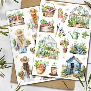 Autocollants de jardinage. Sticker fille. Autocollant de ferme. Stickers fruits et légumes. Autocollant d'été alimentaire. Stickers jardinage