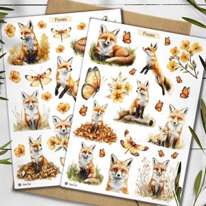 Stickers renard. Pack d'autocollants renards. Stickers animaux de la forêt. Bullet Journal. Stickers pour agenda renards roux. Scrapbooking