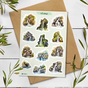 Waldland Sticker Pack. Zauberwald Sticker. Landschaft Sticker. Bullet Journal, Pine Tree Sticker Blatt. Wasserfarben Wald Sticker.
