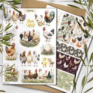 Stickers Poulets. Feuille d'autocollants pour oiseaux. Autocollants de ferme. Bullet Journal. Sticker planificateur animaux de la ferme. Scrapbooking