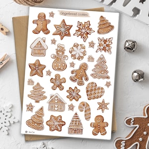 Adesivi di pan di zenzero. Adesivi di pan di zenzero per il planner natalizio. Adesivi per biscotti di Natale. Foglio di adesivi invernali. Bullet Journal, adesivi da forno