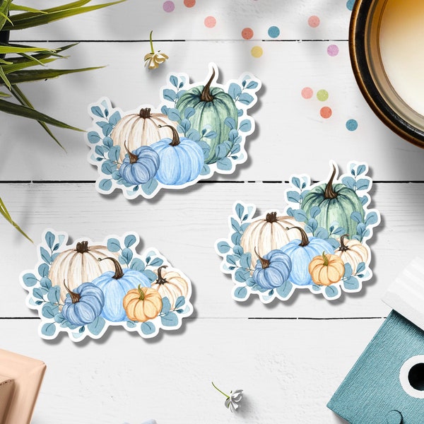 Blue Pumpkin Stickers. Pumpkin Sticker Pack. Fall Holiday Stickers. Bullet Journal, Pumpkin Die Cut Stickes. Watercolor Pumpkin Sticker.