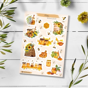 Biene & Honig Aufkleber. Blumen-, Honig- und Bienenaufkleber. Honigbiene als Briefpapier-Sticker. Bullet Journal, Sommer, Frühling Sticker