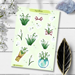 Sneeuwklokjesstickers. Stickerpakket wilde bloemen. Lentestickers. Bullet Journal, stickervel witte bloem. Aquarel paassticker.