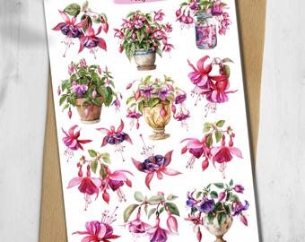 Fuchsia Flower Stickers: Spring Wildflower Planner Stickers