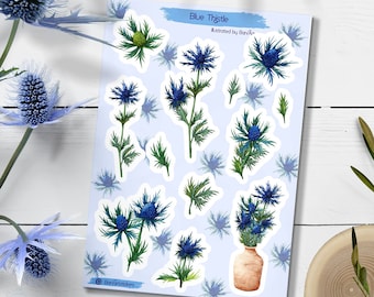 Blue Thistle Stickers. Thistle Flower Stickers. Scotland Blue flower Stickers. Bullet Journal, Thistle Blossom Stickers. Blue Planner