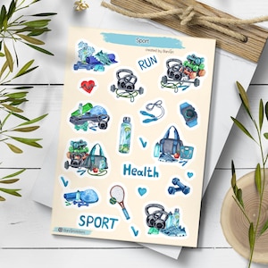 Stickers sportifs. Pack d'autocollants d'entraînement. Stickers rabot sport. Bullet Journal, Stickers Fitness. Stickers sportifs à l'aquarelle.
