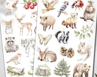 Spring Forest Stickers. Spring Animals. April Woodland Stickers. March Planner Stickers. Scrapbooking