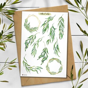 Willow Aufkleber. Eukalyptus Sticker. Weidenzweig. Ostern Sticker Pack. Frühlings-Aufkleber. Bullet Journal. Grüne Blätter Sticker.