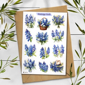 Bluebonnet Aufkleber. Bluebonnet Blumen Aufkleber. Wildblumen Sticker Pack. Frühlings-Aufkleber. Texas Bluebonnet Blumen. Bullet Journal