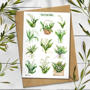 Feuille d'autocollants muguet. Sticker fleur de mai. Autocollants de l'agenda printanier. Stickers fleurs blanches. Bullet Journal. Muguet